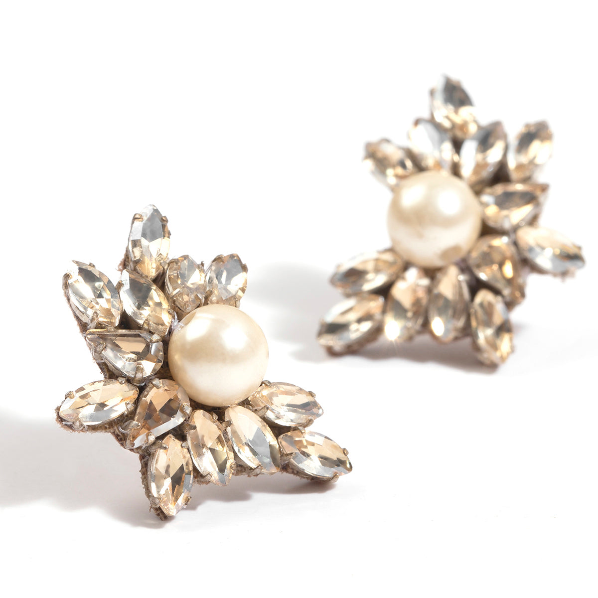 Detail Of handmade gold crystal pearl stud earrings