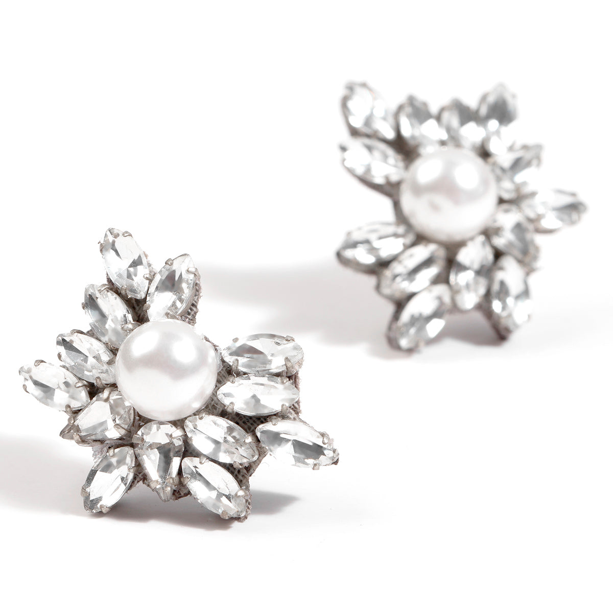 Detail Of handmade silver crystal pearl stud earrings