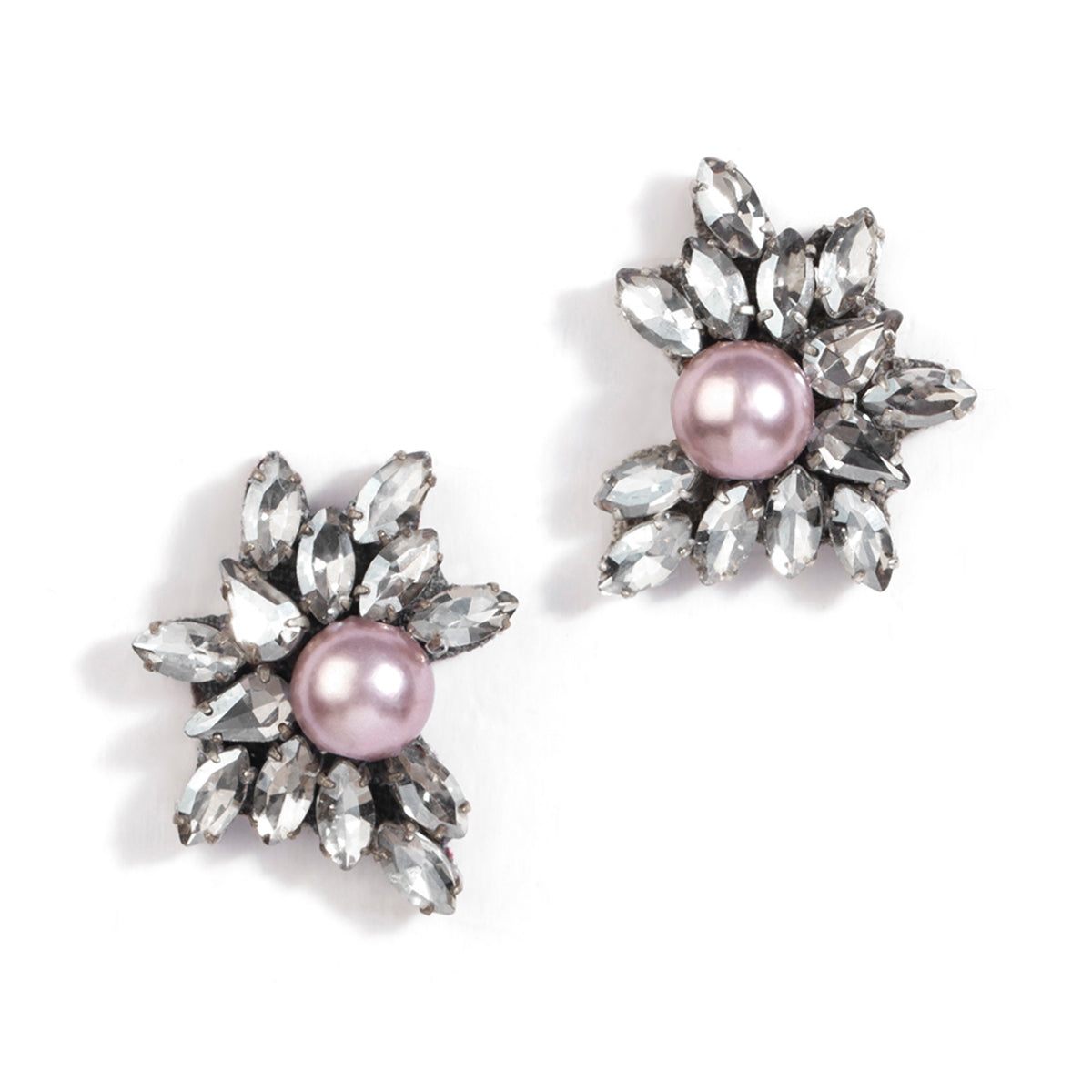 handmade gunmetal crystal pearl stud earrings