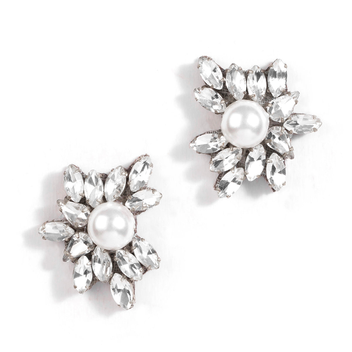 handmade silver crystal pearl stud earrings