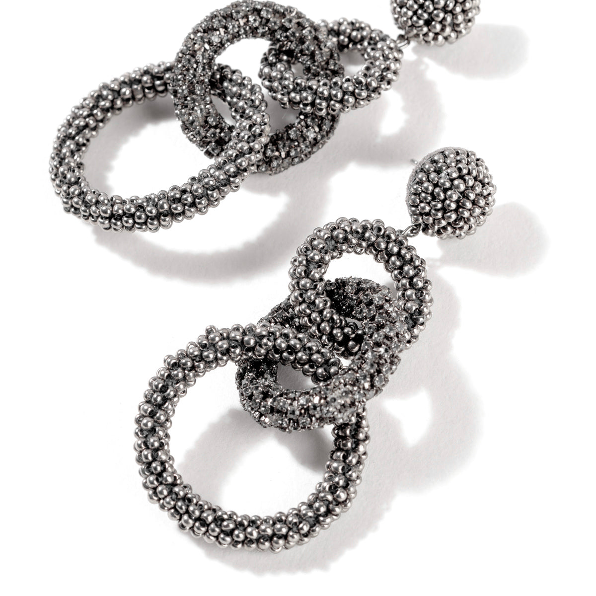 Detail Of Deepa by Deepa Gurnani Hand Embroidered Sienna Earrings in Gunmetal color