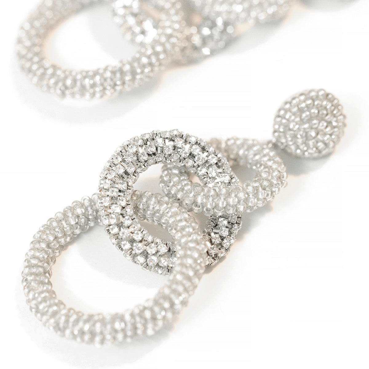 Detail Of Deepa by Deepa Gurnani Hand Embroidered Sienna Earrings in Silver color