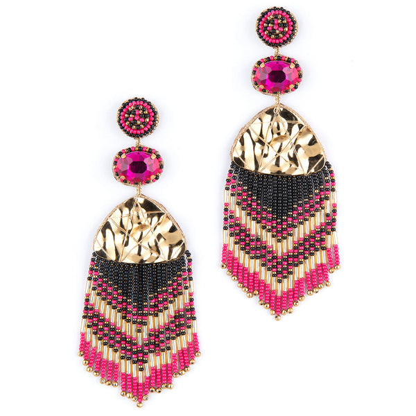 Deepa by Deepa Gurnani Hand Embroidered Jennifer Earrings in Fuchsia color