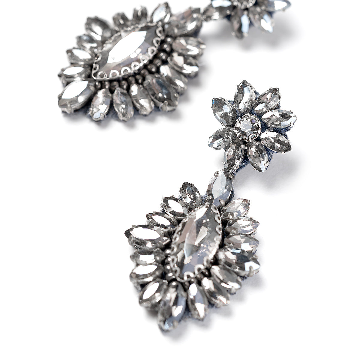 Detail of Deepa By Deepa Gurnani handmade Alianah Earrings in gunmetal color