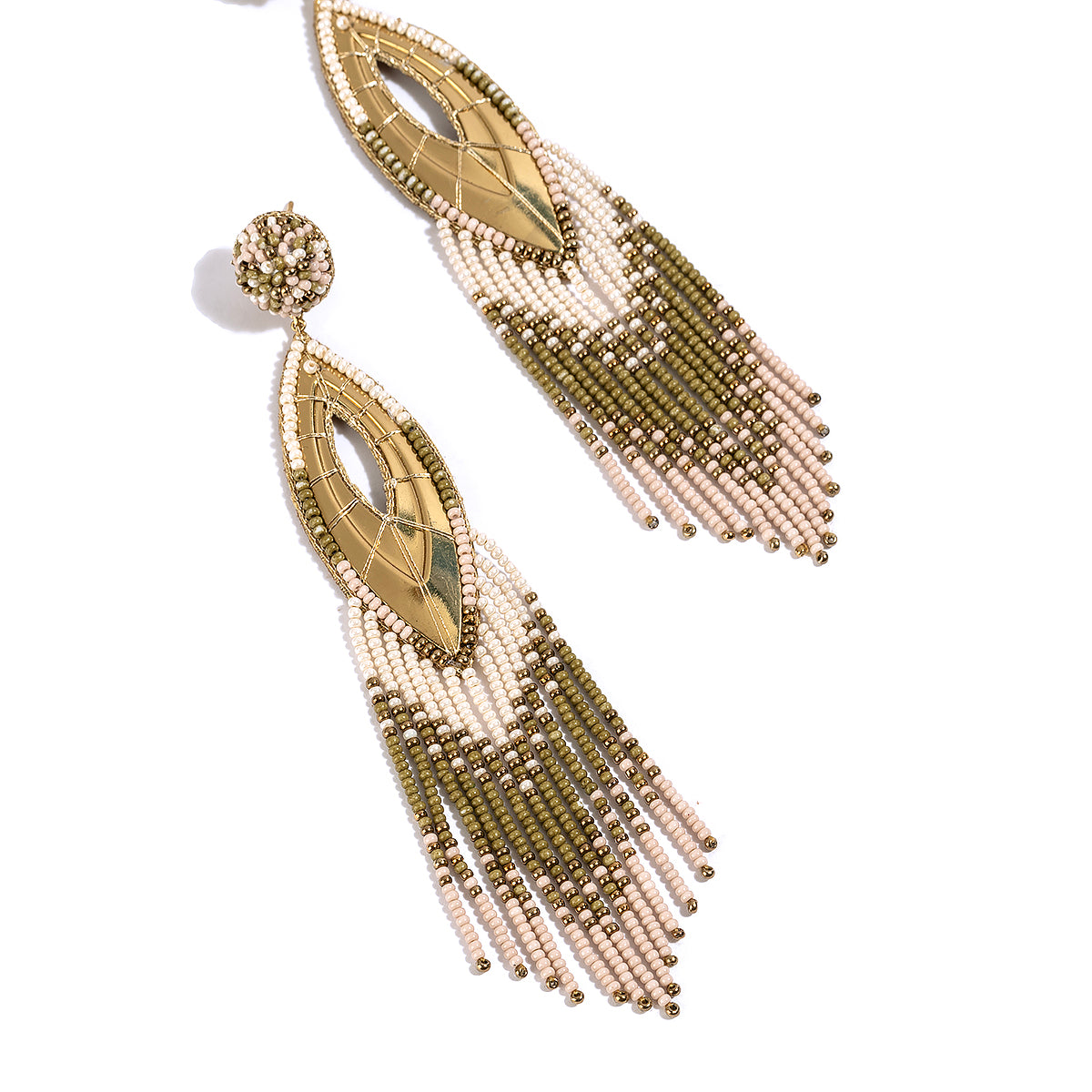 Detail of Handmade Deepa by Deepa Gurnani Merliah Earrings in Olive color