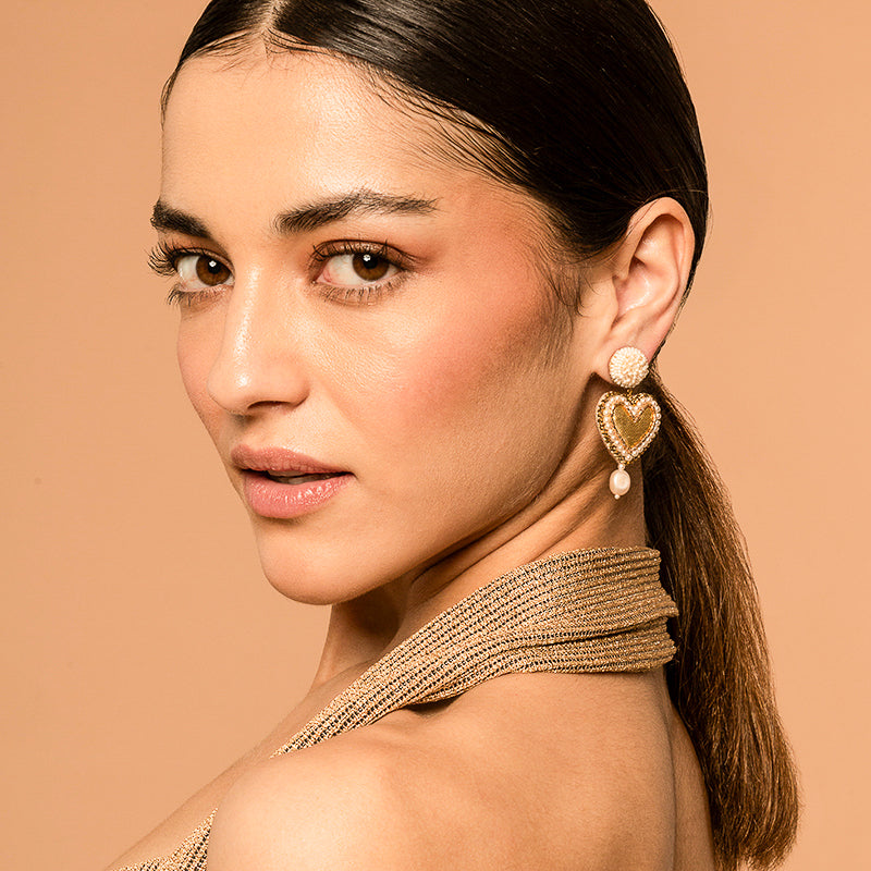 Model Wearing Deepa By Deepa Gurnani Handmade Darling Earrings In Gold color