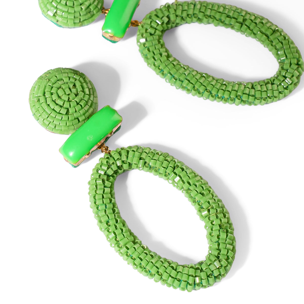 Close up of Deepa Gurnani Pret Yolanda Earrings in Green color 