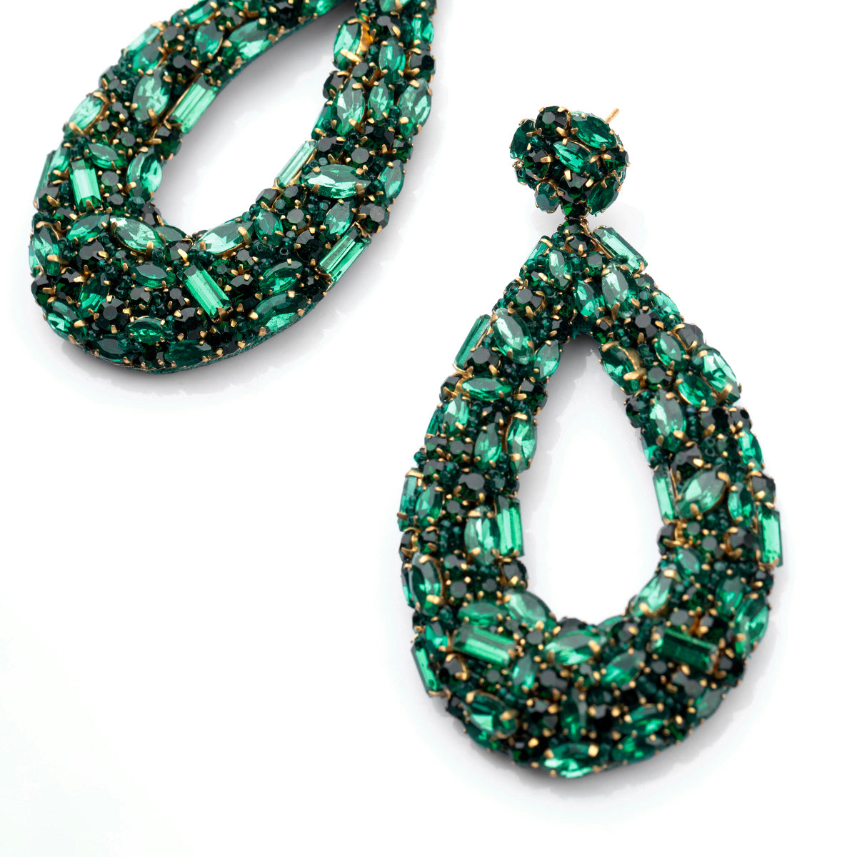 Detail Of Deepa Gurnani Karen Earrings in Emerald color