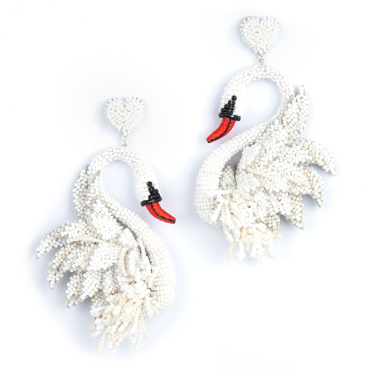 Beautiful hand embroidered swan earrings