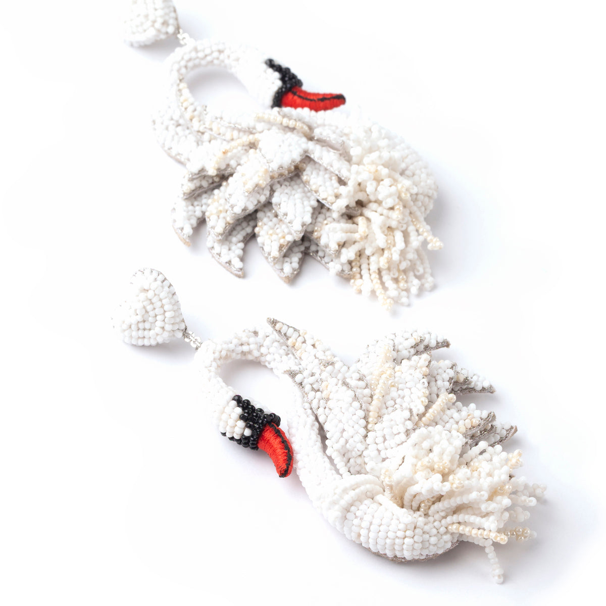 Hand embroidered swan earrings