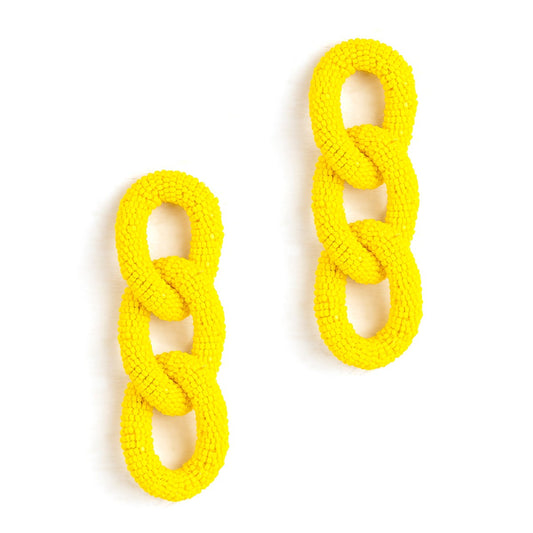 Yellow beaded three link post earrings