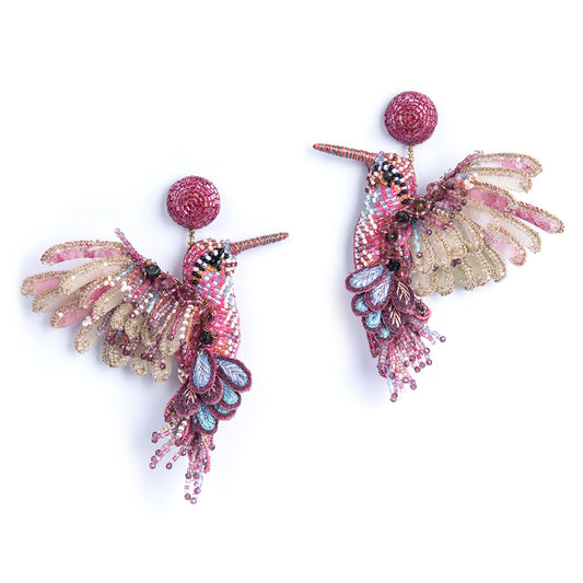 Deepa Gurnani handmade the Hummingbird earrings in fuchsia color