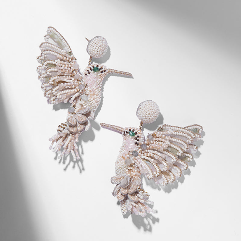 Deepa Gurnani handmade Hummingbird Earrings in Ivory color