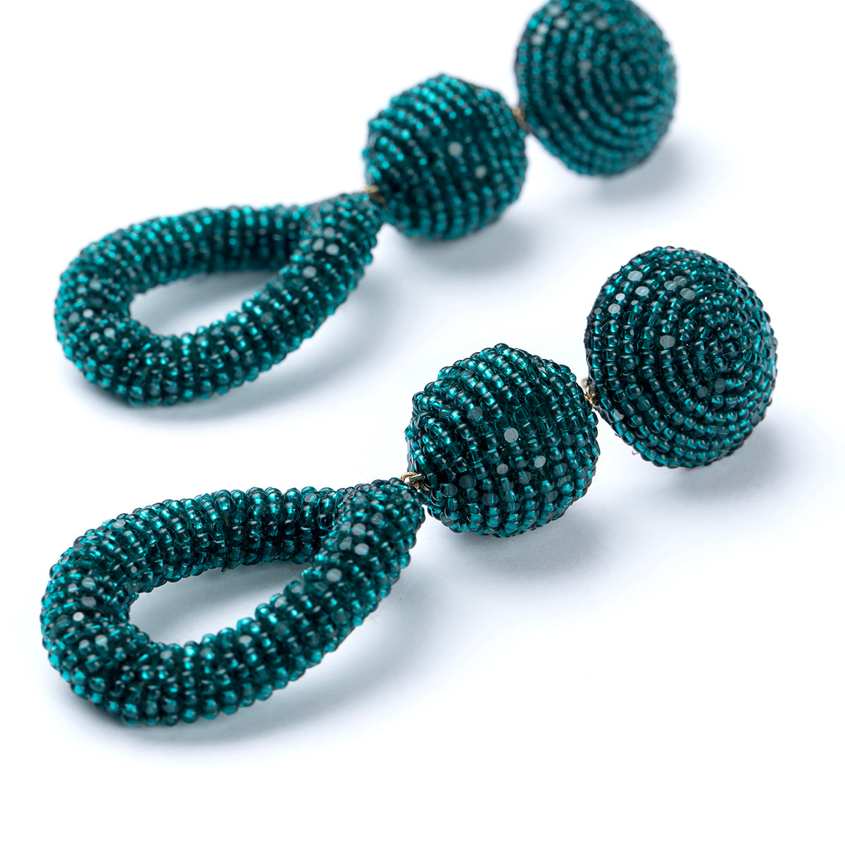 Detail of Deepa Gurnani Handmade Laylin Earrings in Emerald color