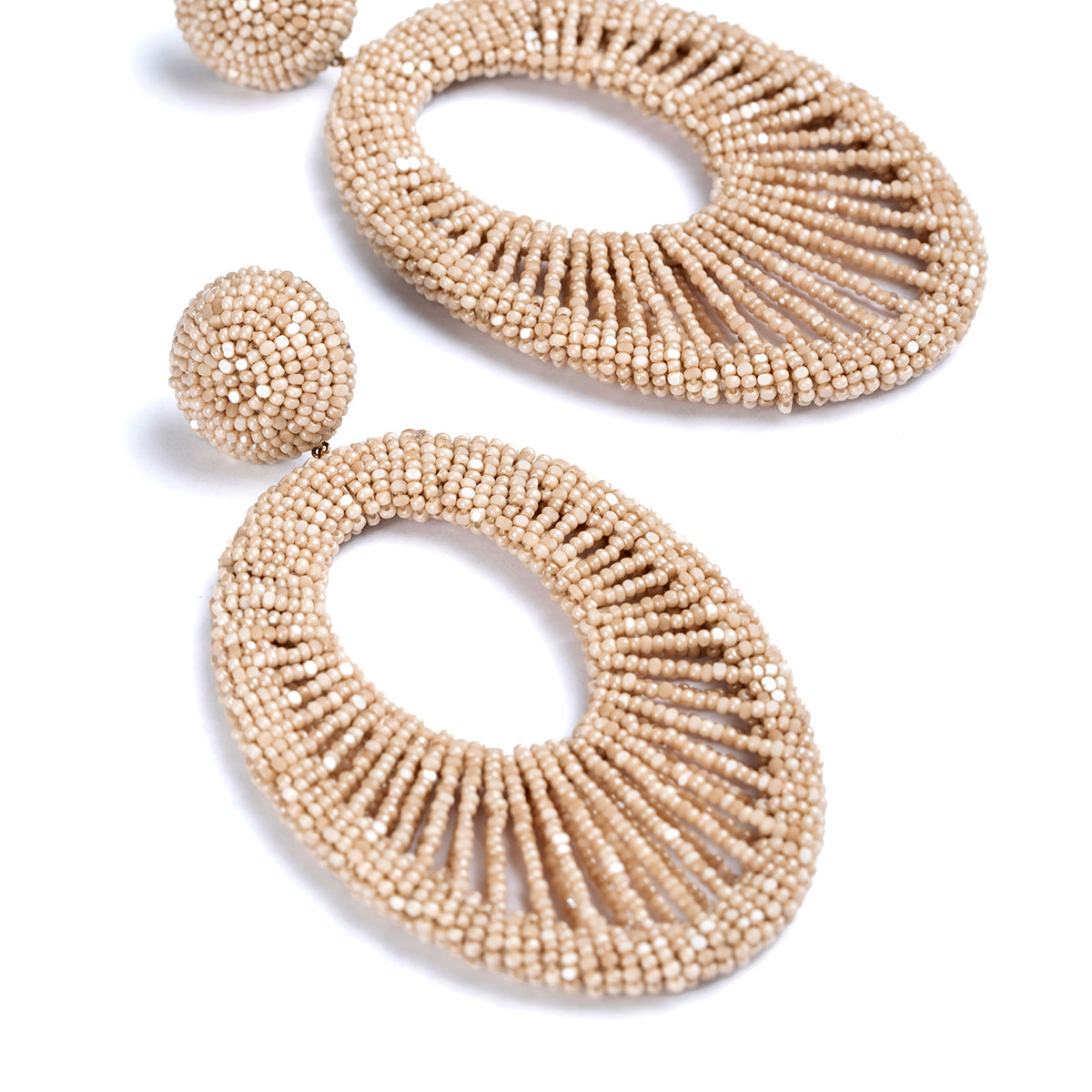 Detail of Deepa Gurnani Handmade Cypress Earrings in Beige color