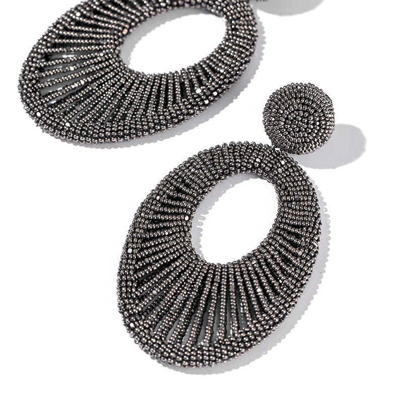 Detail of  Deepa Gurnani Handmade Cypress Earrings in Gunmetal color