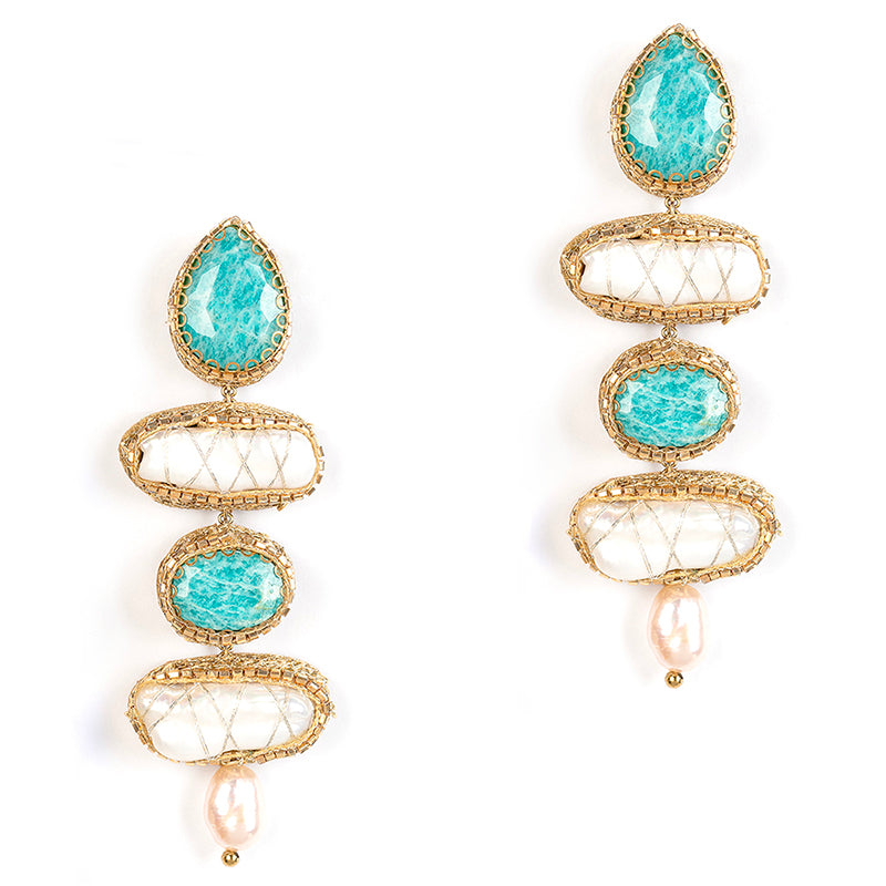 Deepa Gurnani Handmade Nadira Earrings in Turquoise color