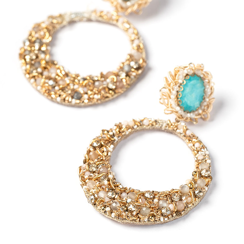 Detail Of Handmade Deepa Gurnani Isidore Earrings in Turquoise color