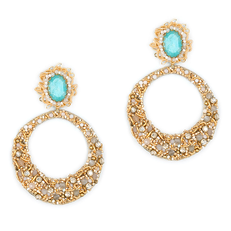 Handmade Deepa Gurnani Isidore Earrings in Turquoise color