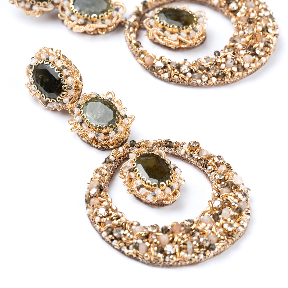 Detail of Deepa Gurnani Isabella Earrings in Olive color