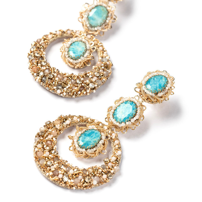 Detail Of Handmade Deepa Gurnani Isabella Earrings in Turquoise color