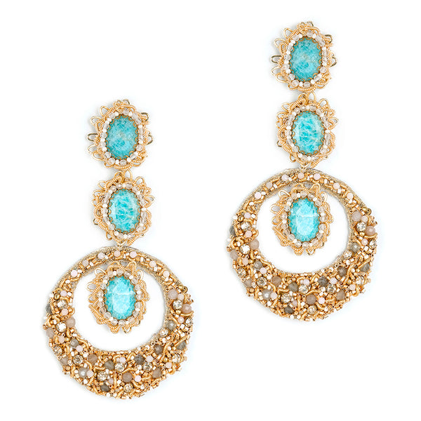 Handmade Deepa Gurnani Isabella Earrings in Turquoise color