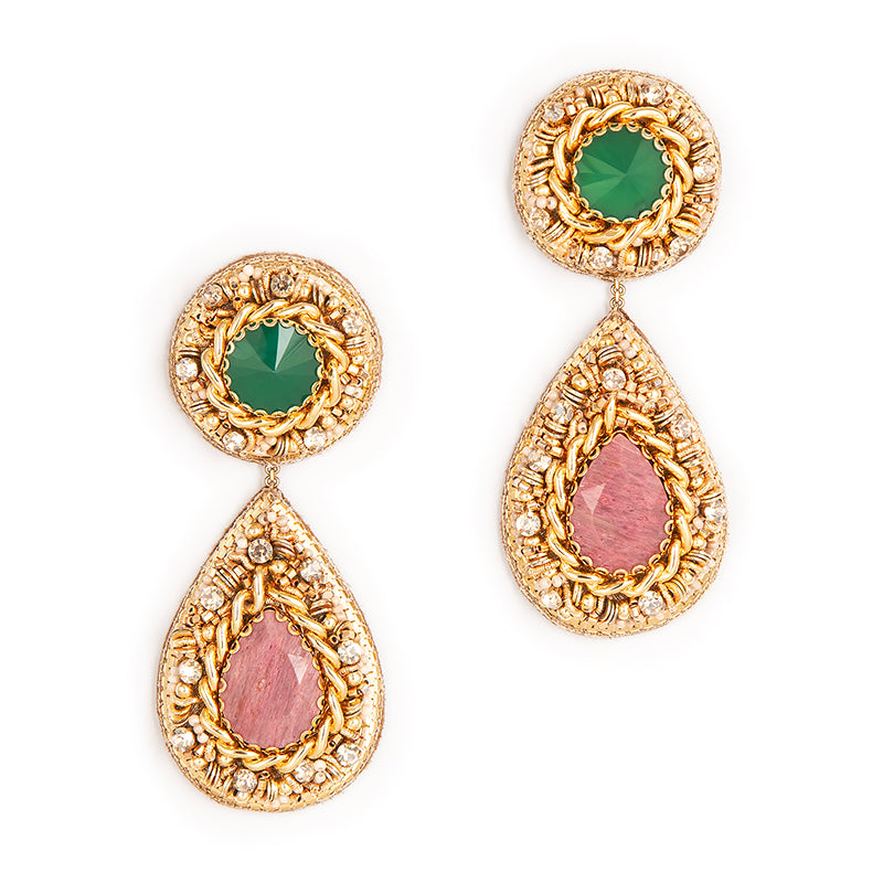 Deepa Gurnani Handmade Kendal Earrings in Emerald color