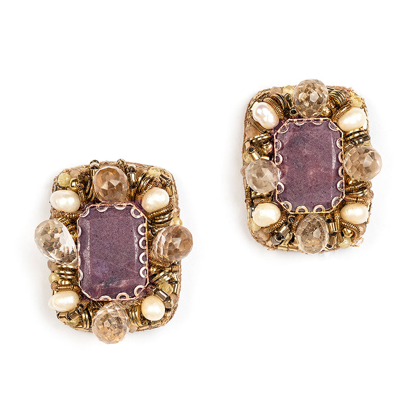 Deepa Gurnani Handmade Moora Earrings in Lavender color