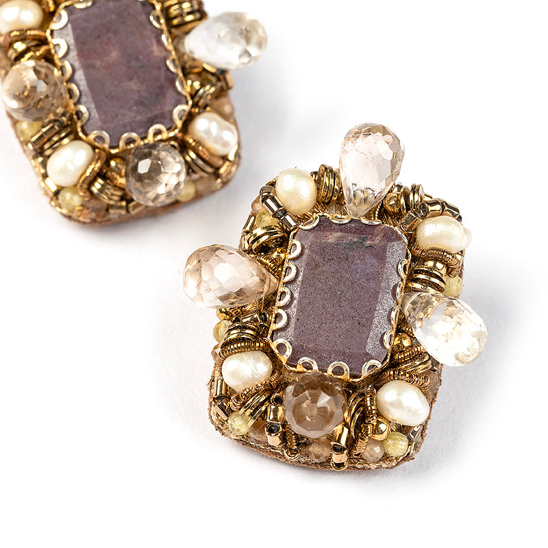 Detail Of Deepa Gurnani Handmade Moora Earrings in Lavender color