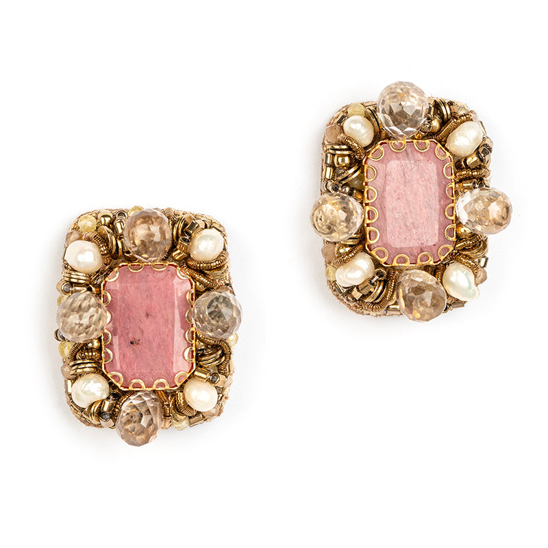 Deepa Gurnani handmade the Moora earrings in Dusty Pink color