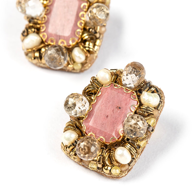 Detail Of Deepa Gurnani handmade the Moora earrings in Dusty Pink color