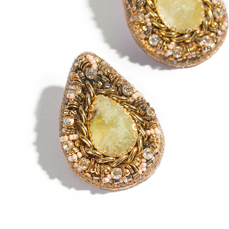 Detail of Handmade Deepa Gurnani Oriana Earrings in Olive color