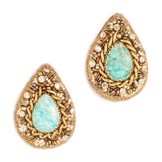 Handmade Deepa Gurnani Oriana Earrings in Turquoise color