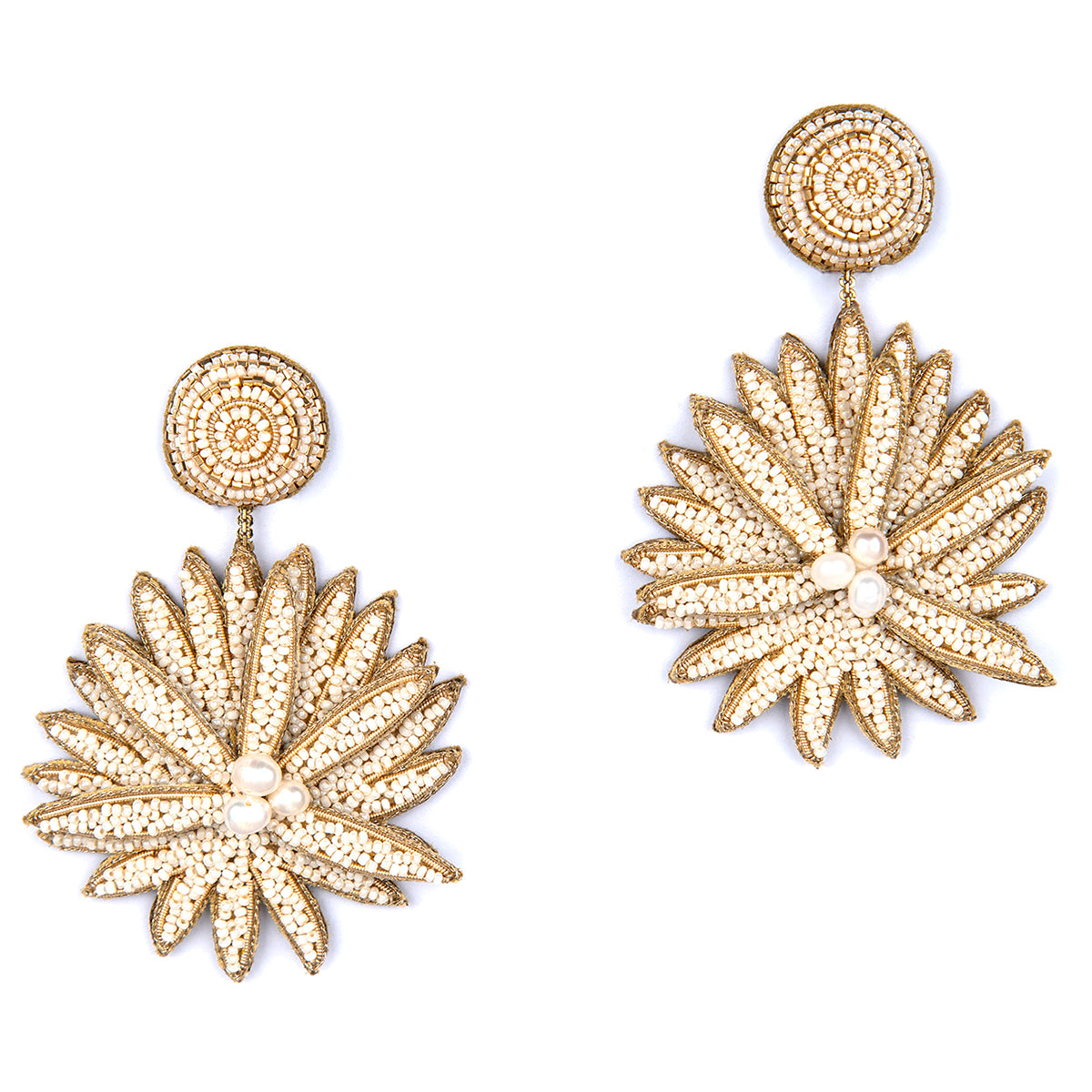 Deepa Gurnani handmade the Tallulah earrings in ivory color