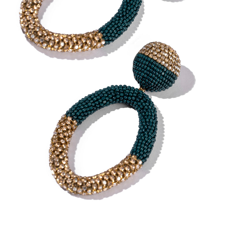 Detail of Deepa Gurnani handmade Lorette Earrings in Green color