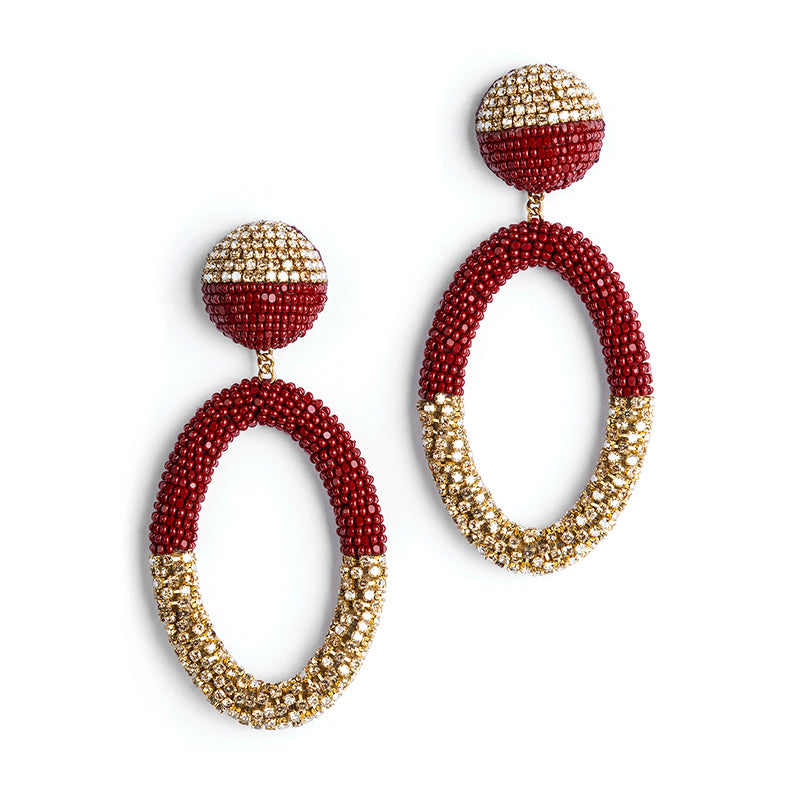 Deepa Gurnani handmade Lorette Earrings in Maroon color