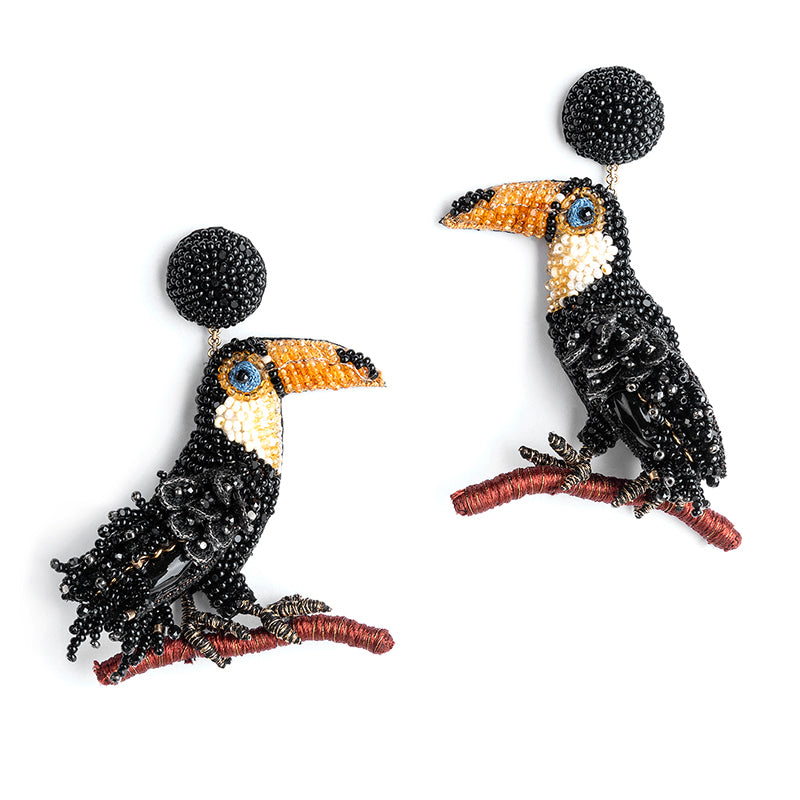 Deepa Gurnani handmade the Toucan earrings in Black color.