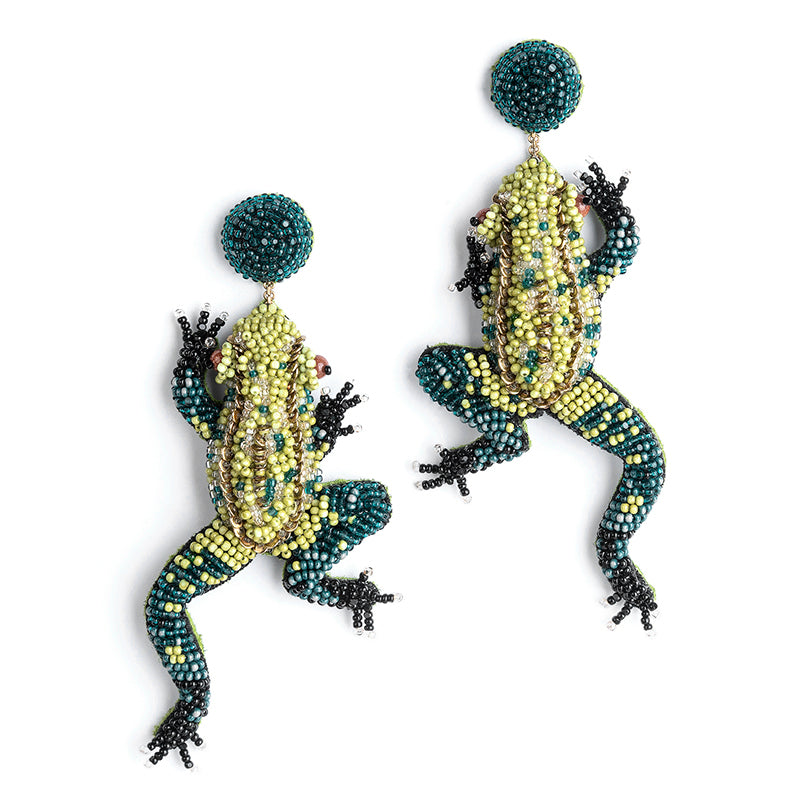 Deepa Gurnani handmade Frog Earrings in Green color