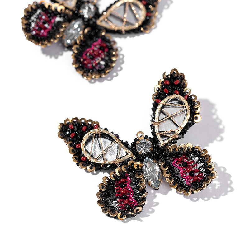 Detail of Deepa Gurnani Handmade Renesmee Earrings in Maroon color