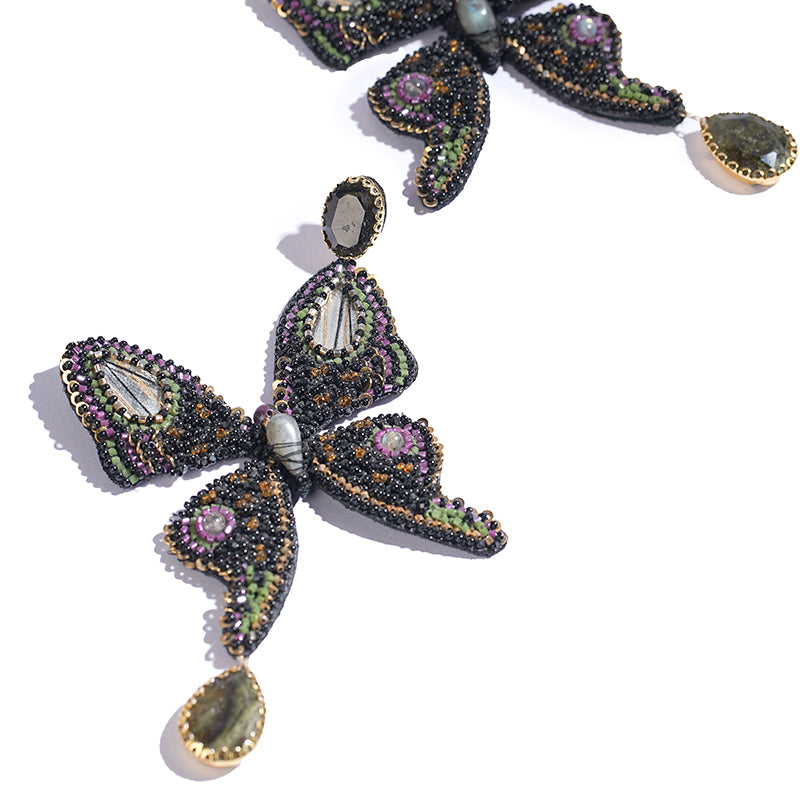 Detail of Deepa Gurnani Handmade Ilona Earrings in Black color