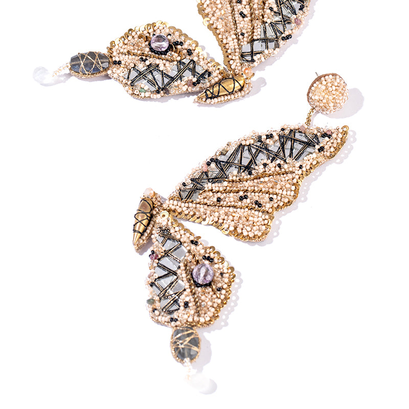 Detail of Deepa Gurnani Handmade Arcadia Earrings in Beige color