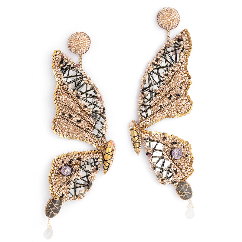 Deepa Gurnani Handmade Arcadia Earrings in Beige color