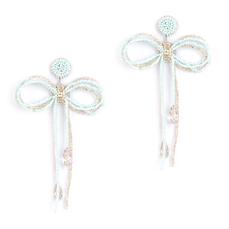 Deepa Gurnani Handmade Coquette Earrings in baby blue color.