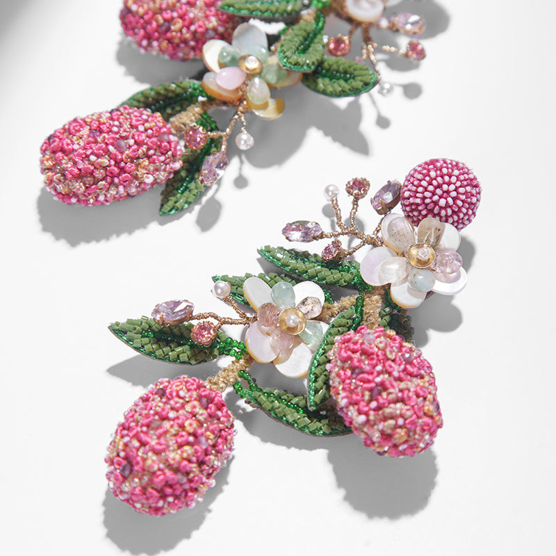 Detail Of Deepa Gurnani handmade Lychee Earrings in Pink color