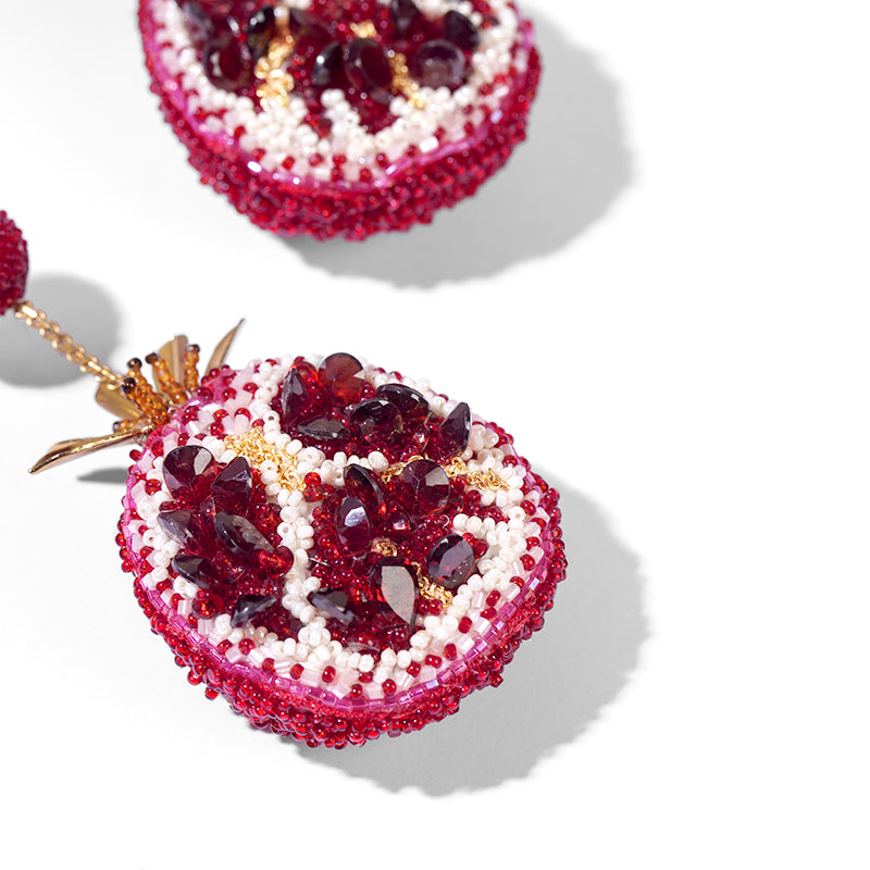 Detail Of Deepa Gurnani handmade Pomegranate Earrings in Red color