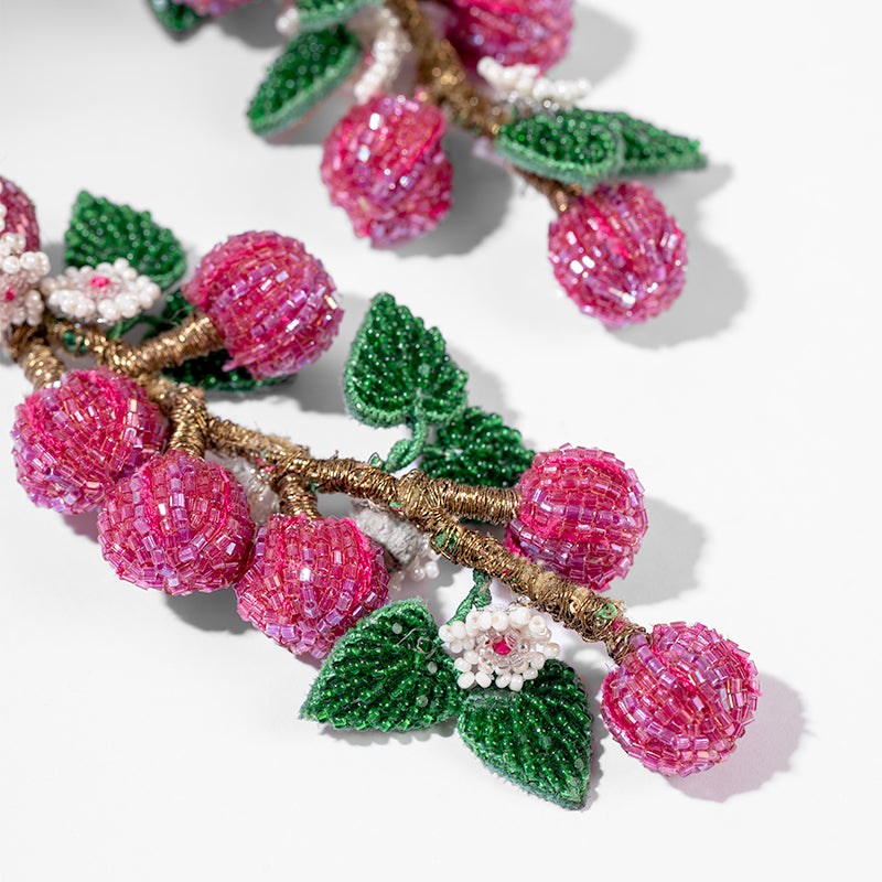 Detail Of Deepa Gurnani handmade Berries Earrings in Magenta color