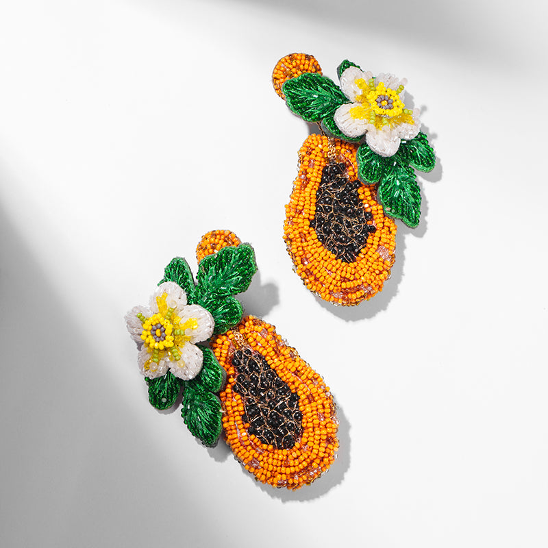 Deepa Gurnani handmade Papaya Earrings in Orange color