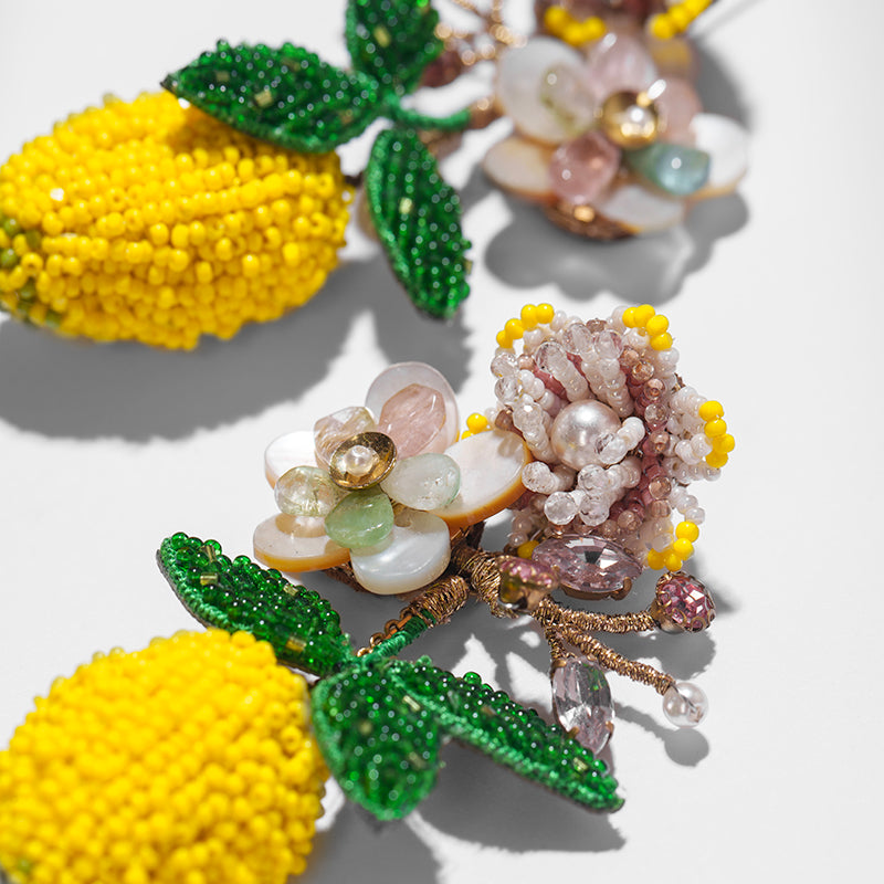 Detail Of Deepa Gurnani handmade Lemon Earrings in Yellow color