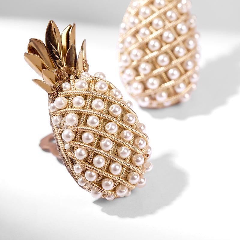 Detail Of Deepa Gurnani handmade Pineapple Earrings in Gold color