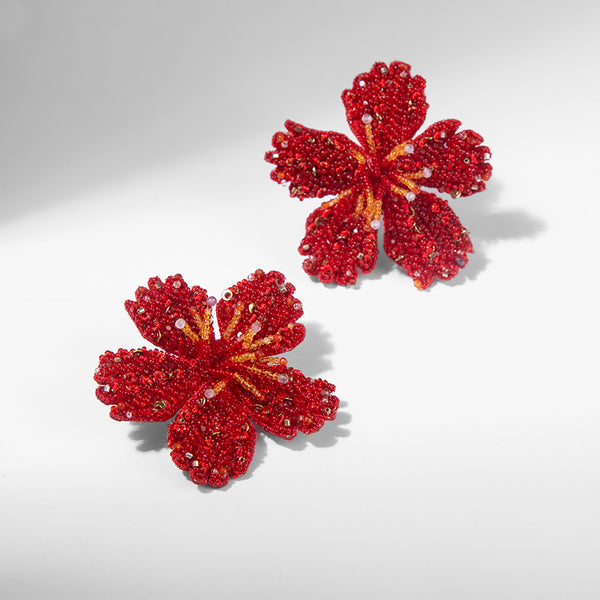 Deepa Gurnani handmade Hibiscus Earrings in Red color